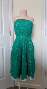 Strapless green lace overlay summer dress